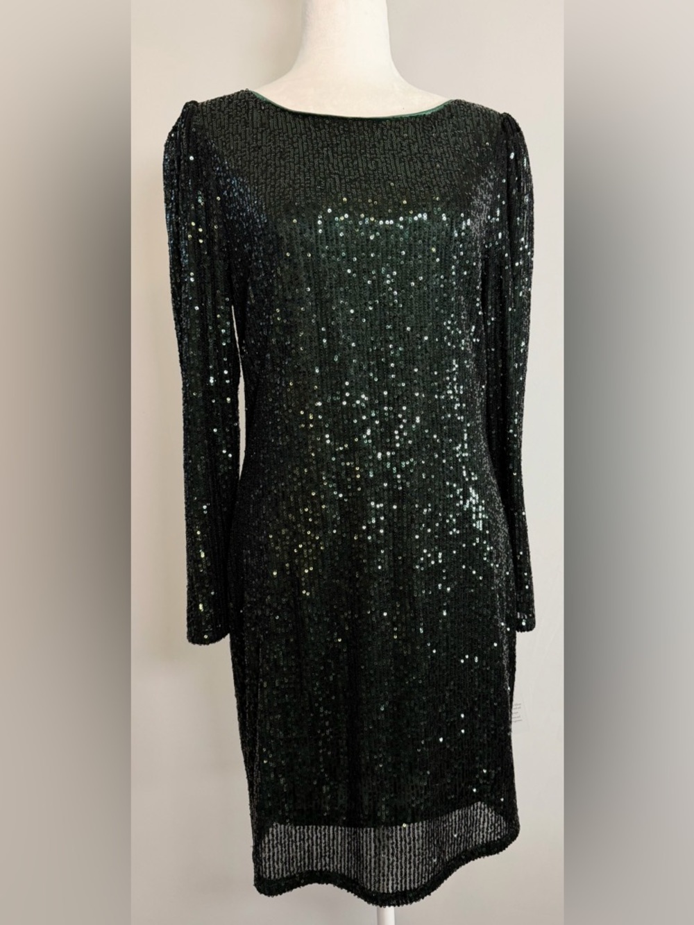Nanette Lepore Dark Green Sequin Long Sleeve Shift Dress Size 10 NWT